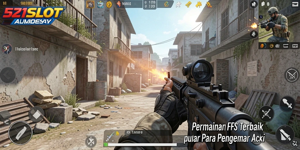 Screenshot gameplay menampilkan aksi tembak-menembak yang menegangkan.