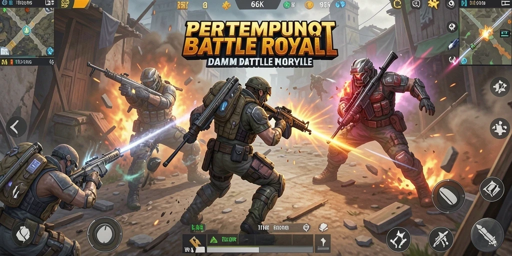 Screenshot gameplay 66K menampilkan aksi menegangkan di Battle Royale.