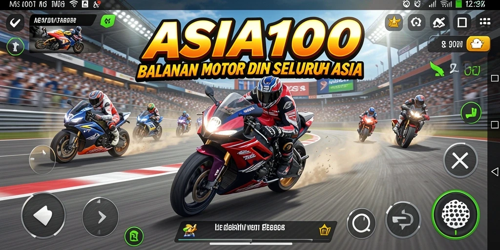 Screenshot ASIA100 menampilkan balapan mendebarkan di lintasan yang menantang.