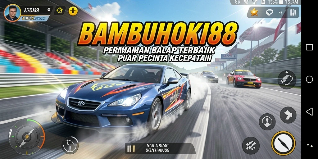 Tampilan gameplay menegangkan di BAMBUHOKI88 saat balapan berlangsung.