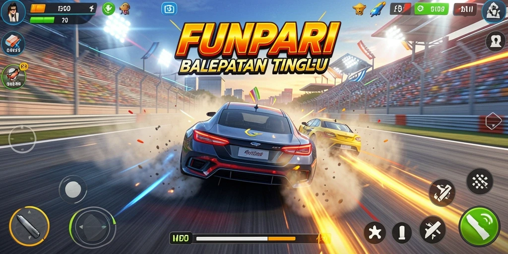 Screenshot gameplay <strong>FUNPARI</strong> menampilkan aksi balapan yang mendebarkan dan grafis yang memukau.