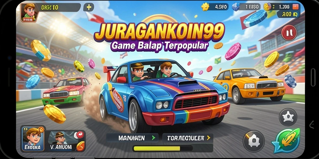 Gameplay balap JURAGANKOIN99 yang mendebarkan di jalanan.