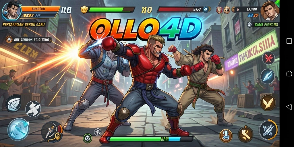 Tampilan screenshot OLLO4D menampilkan duel intens antar karakter dalam arena pertarungan.