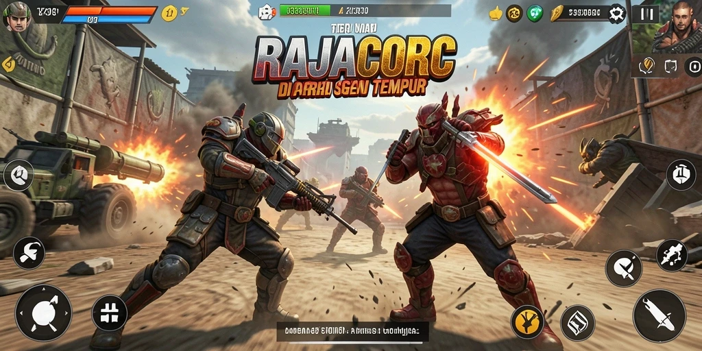 Screenshot RAJACORC memperlihatkan aksi pertarungan mendebarkan antar karakter.