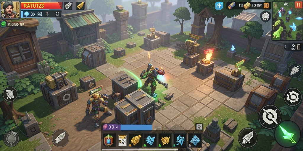 Screenshot gameplay menunjukkan aksi menegangkan dalam Tower Defense.