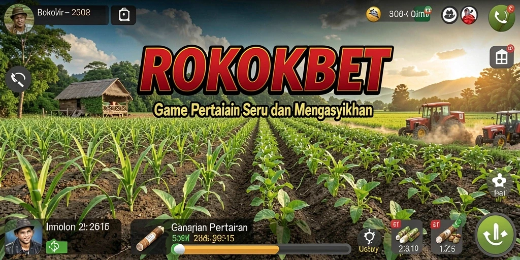Tampilan gameplay ROKOKBET memperlihatkan aktivitas bertani yang seru.
