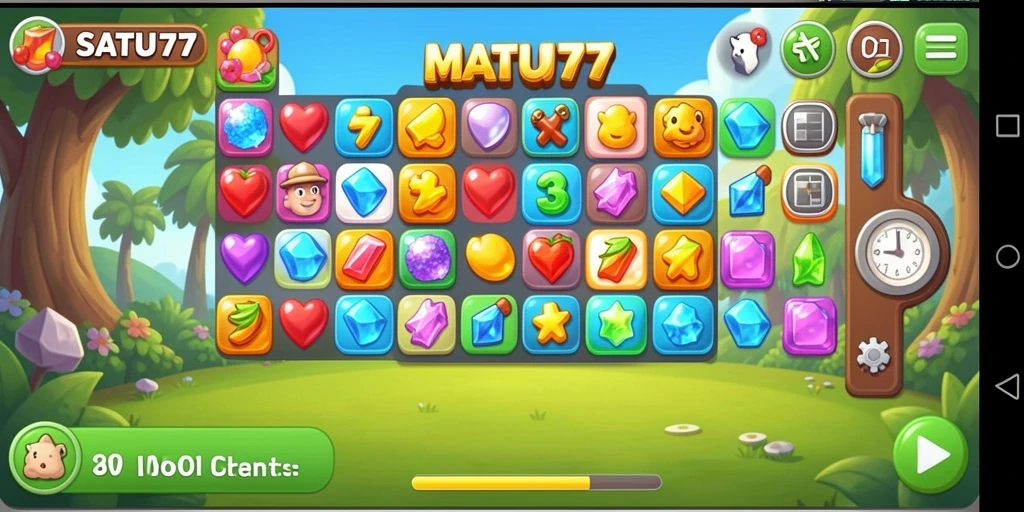 Tampilan gameplay menarik SATU77 dengan tantangan Match-3.