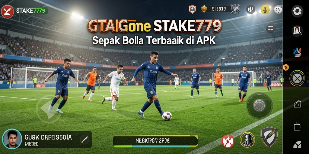 Tangkapan layar dari permainan <strong>STAKE779</strong> menampilkan aksi sepak bola yang intens.