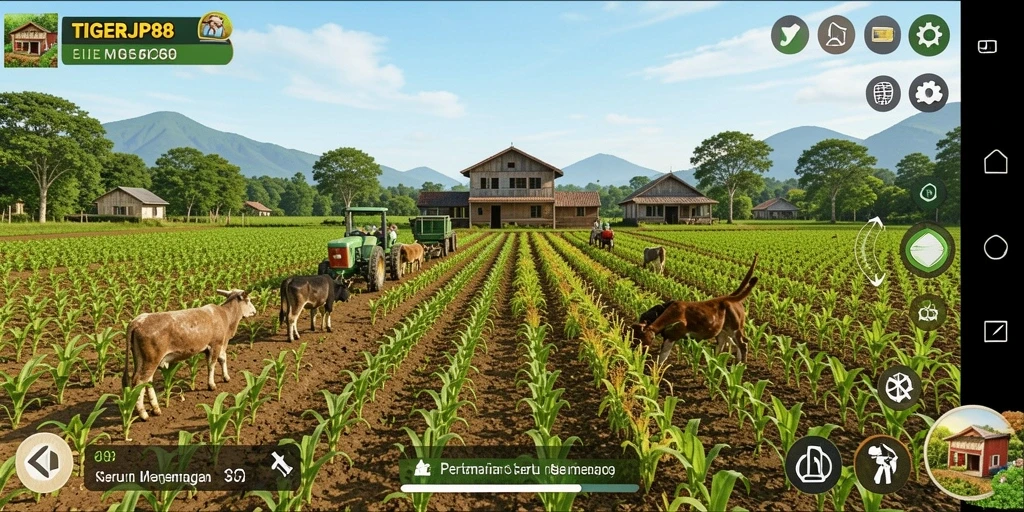 Screenshot TIGERJP88 menunjukkan ladang yang indah dengan tanaman subur.