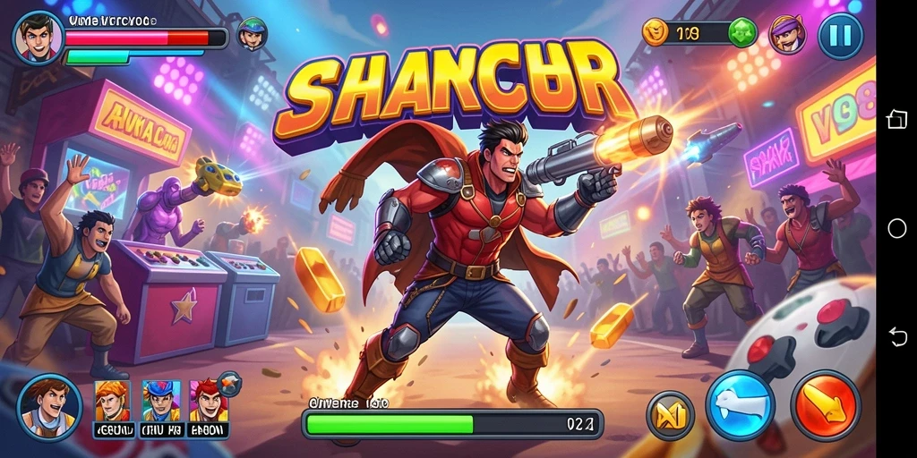 Screenshot gameplay V98 yang menampilkan aksi seru di level arcade.