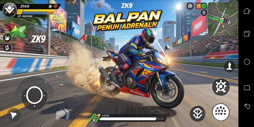 Gameplay balapan motor yang mendebarkan di ZK9.